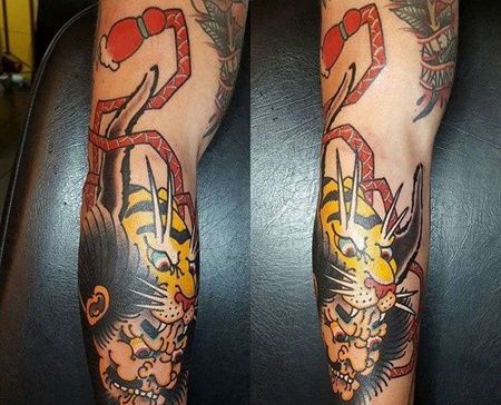 日式小臂老虎武士纹身图案