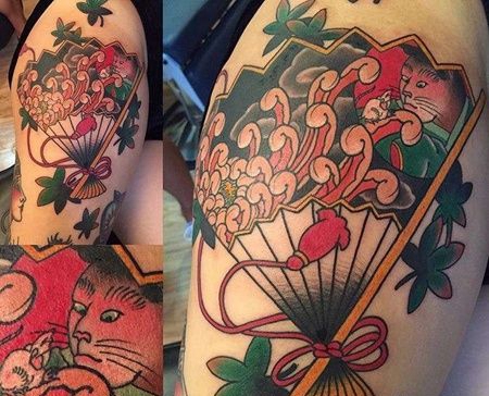 日式大臂扇子纹身图案