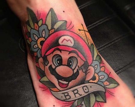 New School脚背超级玛丽纹身图案