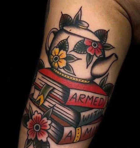 New School大臂茶壶书纹身图案