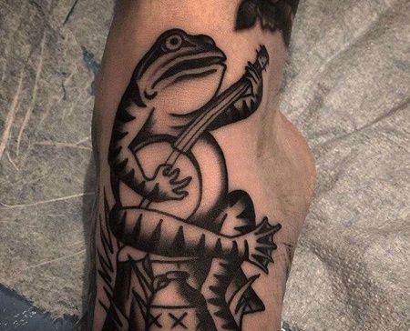 Old School脚背青蛙纹身图案