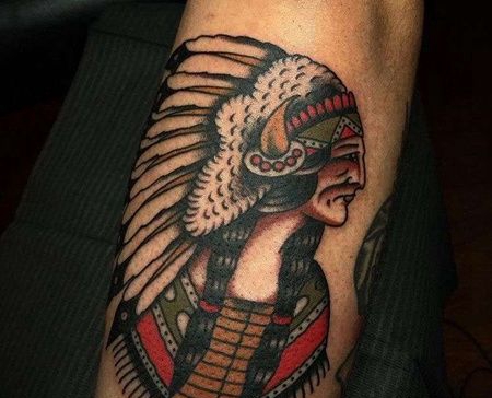 Old School小臂印第安人纹身图案