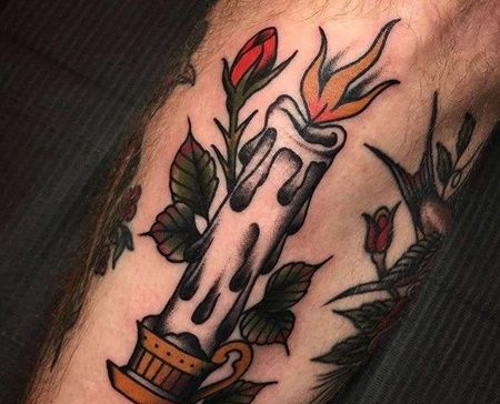 New School小腿蜡烛纹身图案