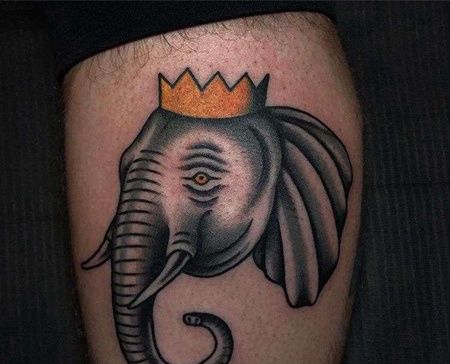 Old School小腿大象纹身图案