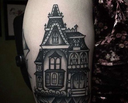 Old School大臂建筑纹身图案