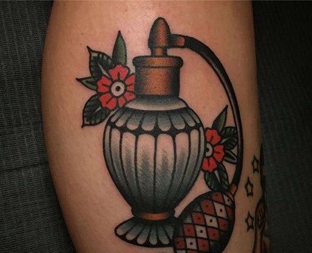 Old School小腿香水瓶纹身图案