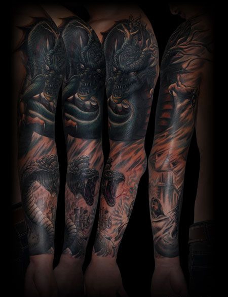 花臂青龙蛇纹身图案