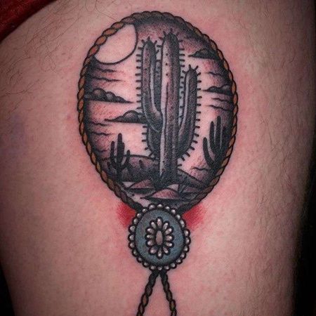 Old School大腿仙人掌纹身图案