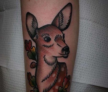 Old School小腿鹿纹身图案