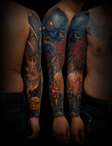 鬼头花臂纹身图案