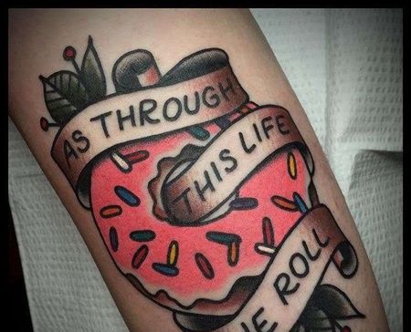 Old School小腿甜甜圈纹身图案