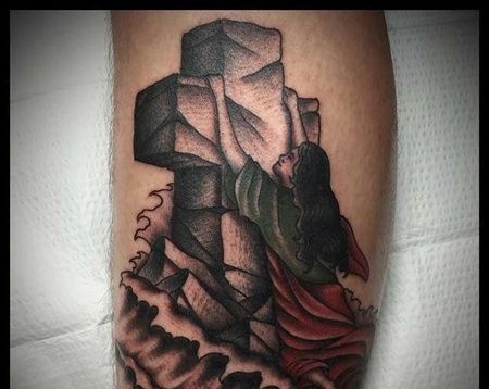 New School小腿墓碑女人纹身图案