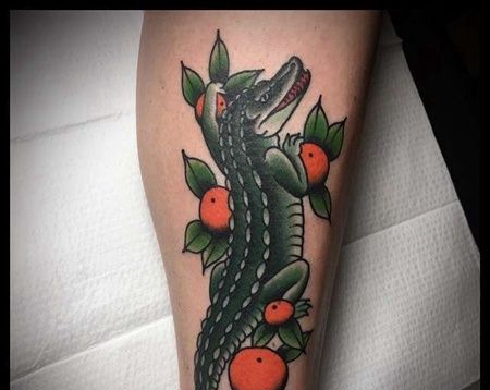 Old School小腿鳄鱼橘子纹身图案