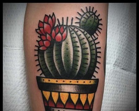 Old School小臂仙人球纹身图案