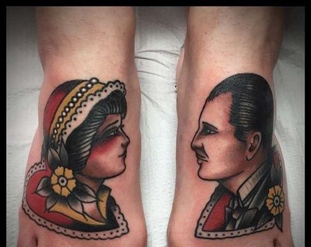 Old School脚背男人女人纹身图案