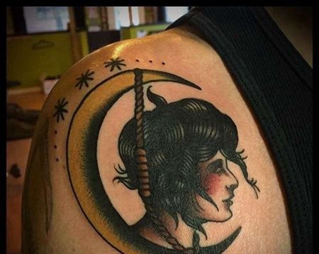 Old School大臂月亮女人纹身图案