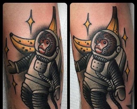 Old School小腿猴子香蕉纹身图案