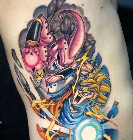卡通侧腰七龙珠魔人孙悟空纹身图案