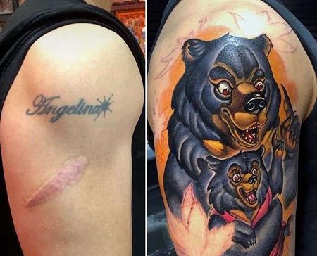 New School大臂熊纹身图案