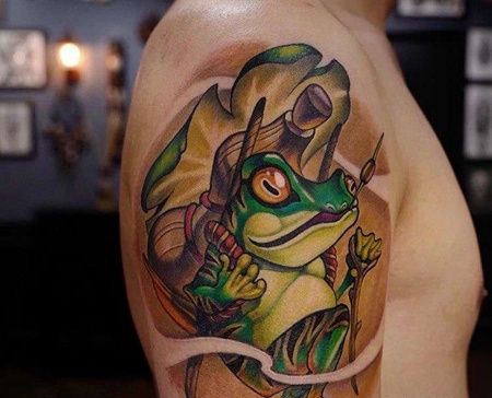 New School大臂青蛙纹身图案