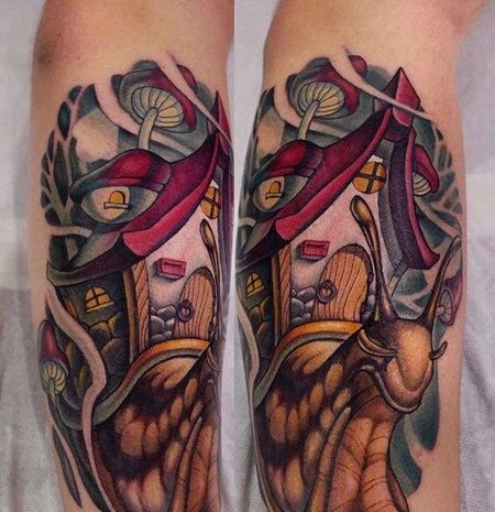 New School小臂房子纹身图案