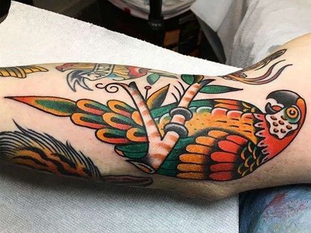 Old School胳膊鹦鹉纹身图案