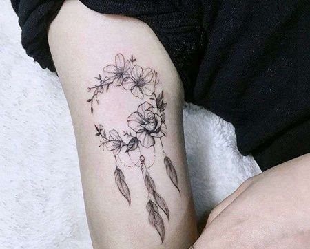 小清新大臂花环捕梦网纹身图案