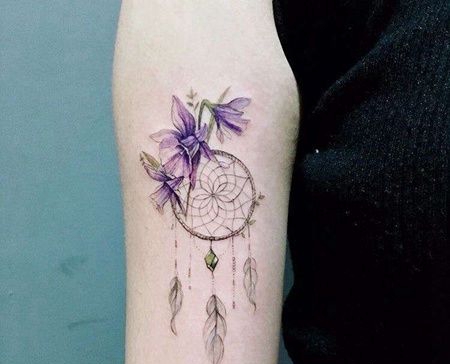 小清新大臂花卉捕梦网纹身图案