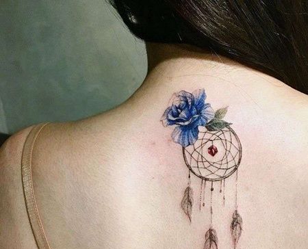 小清新后背玫瑰捕梦网纹身图案