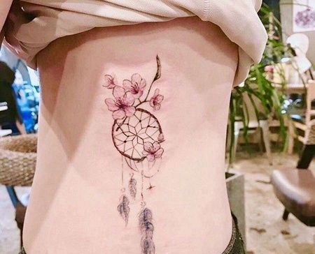 小清新侧腰捕梦网纹身图案