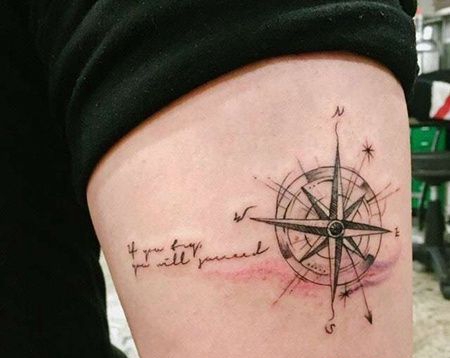 小清新大腿指南针纹身图案