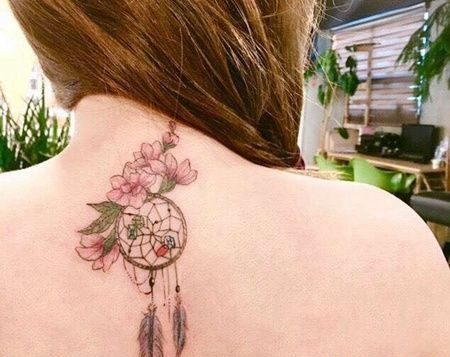 小清新后背花卉捕梦网纹身图案