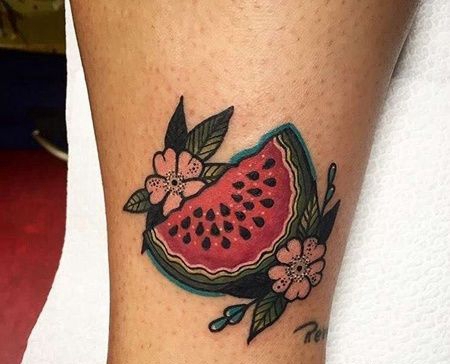 New School大腿西瓜纹身图案