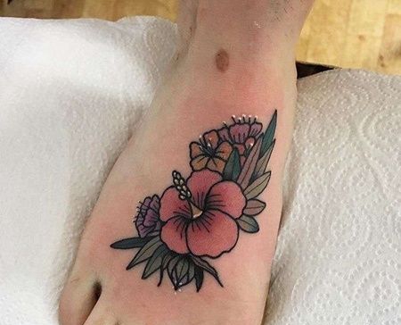 New School脚背花卉纹身图案