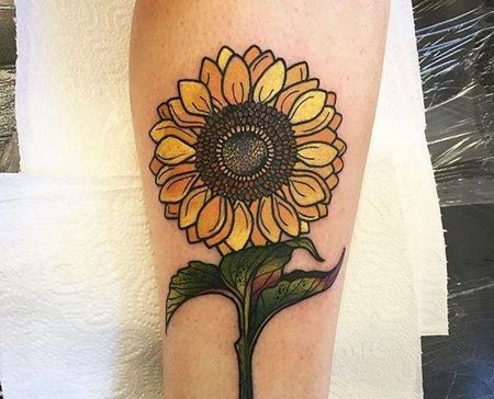 New School小腿向日葵纹身图案