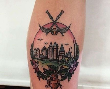 New School小腿哈利波特纹身图案