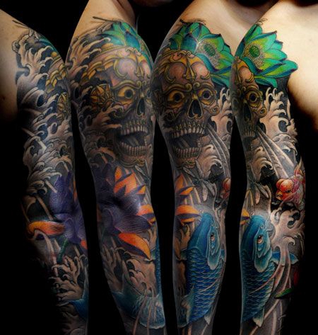 花臂嘎巴拉鲤鱼纹身图案