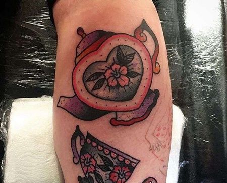 New School小腿茶壶茶杯纹身图案