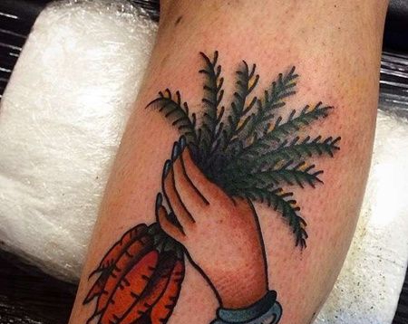 New School小腿手胡萝卜纹身图案