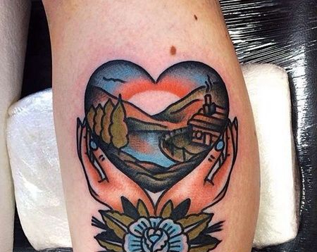 New School小腿手湖纹身图案