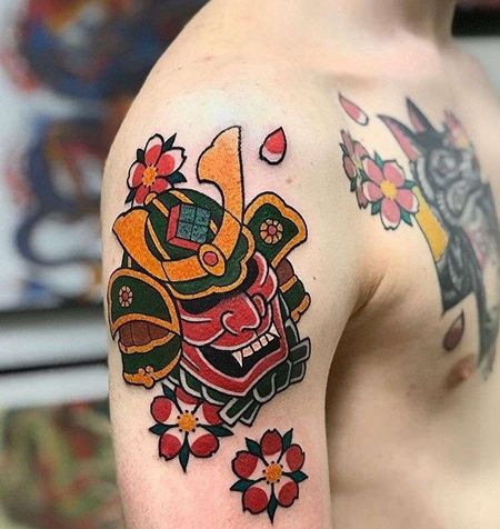 日式大臂鬼武士纹身图案