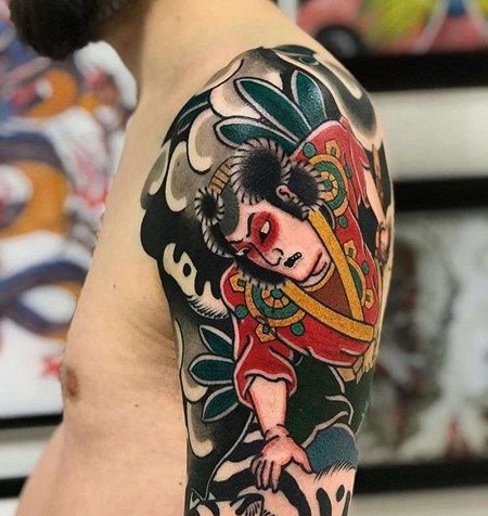 日式大臂武士老虎纹身图案