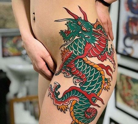 日式大腿龙纹身图案