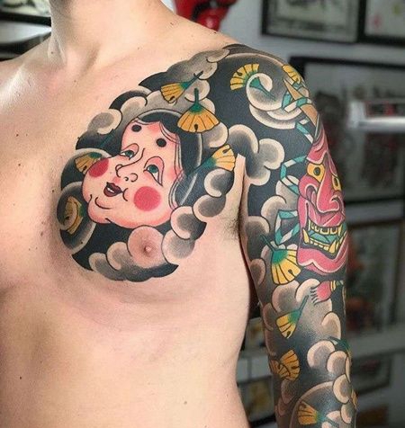 日式前胸娃娃纹身图案