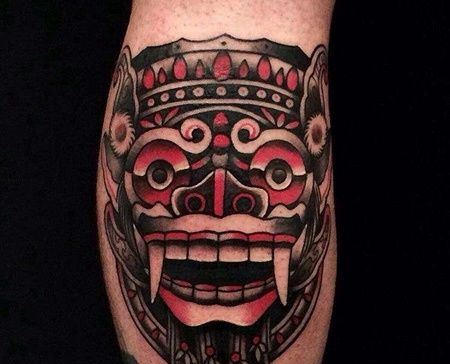 新传统小腿面具纹身图案