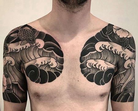 日式前胸海浪纹身图案