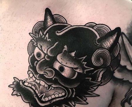 日式前胸唐狮纹身图案