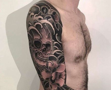 新传统胳膊骷髅纹身图案