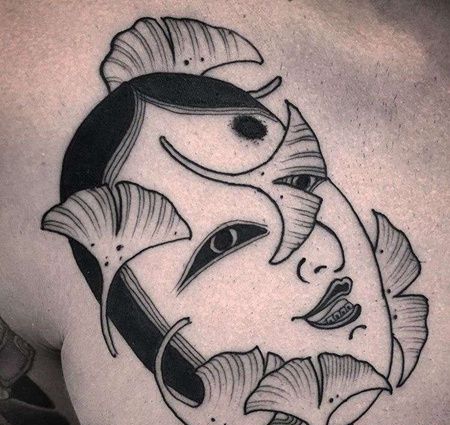 新传统前胸面具纹身图案