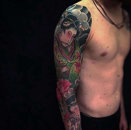 日式胳膊艺伎纹身图案